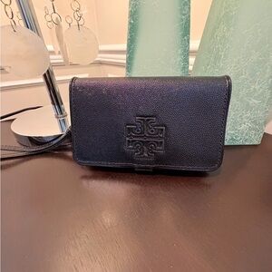 TORY BURCH Black Pebbled Leather Wallet